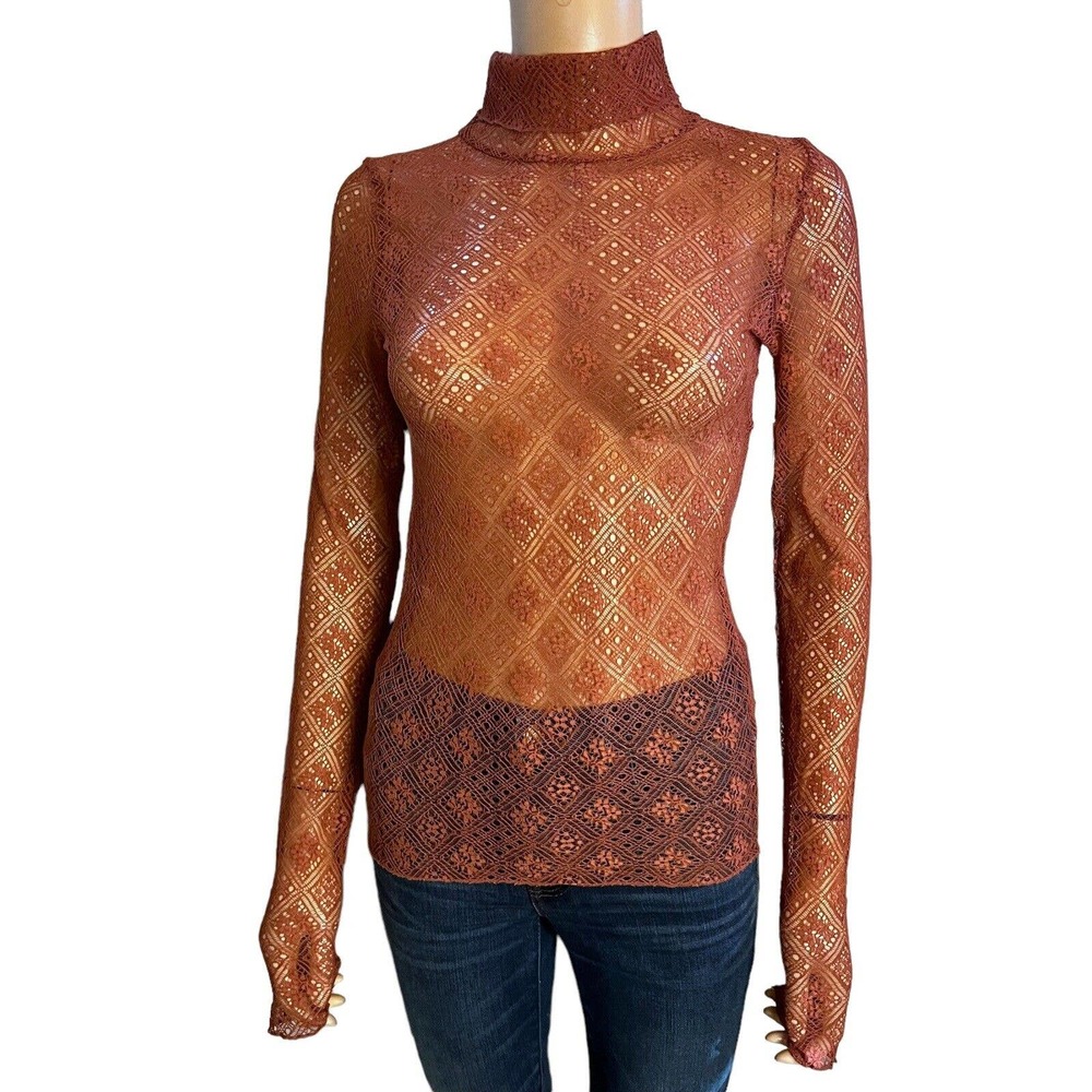 Free People Intimately Sweet Memories Lace Turtleneck Top Sheer Tribeca